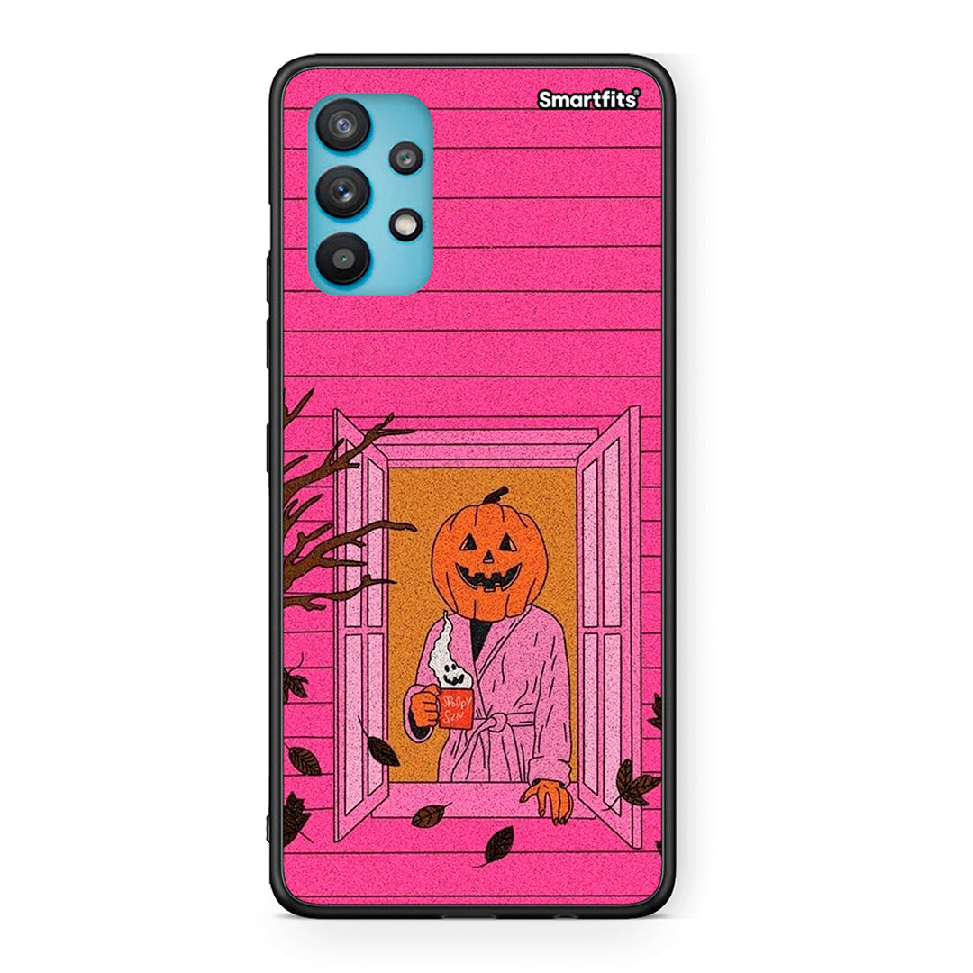 Samsung Galaxy A32 5G Halloween Pumpkin Lady Θήκη από τη Smartfits με σχέδιο στο πίσω μέρος και μαύρο περίβλημα | Smartphone case with colorful back and black bezels by Smartfits