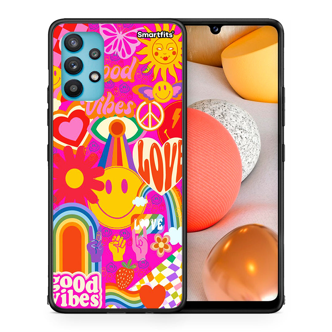 Θήκη Samsung Galaxy A32 5G  Hippie Love από τη Smartfits με σχέδιο στο πίσω μέρος και μαύρο περίβλημα | Samsung Galaxy A32 5G  Hippie Love case with colorful back and black bezels