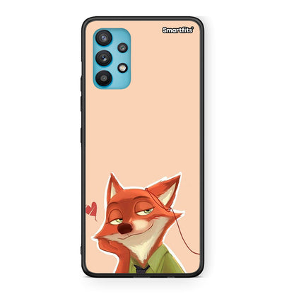 Samsung Galaxy A32 5G  Nick Wilde And Judy Hopps Love 1 θήκη από τη Smartfits με σχέδιο στο πίσω μέρος και μαύρο περίβλημα | Smartphone case with colorful back and black bezels by Smartfits