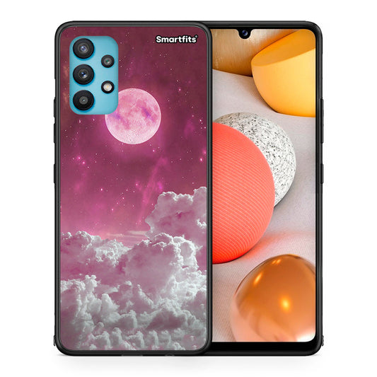 Θήκη Samsung Galaxy A32 5G Pink Moon από τη Smartfits με σχέδιο στο πίσω μέρος και μαύρο περίβλημα | Samsung Galaxy A32 5G Pink Moon case with colorful back and black bezels