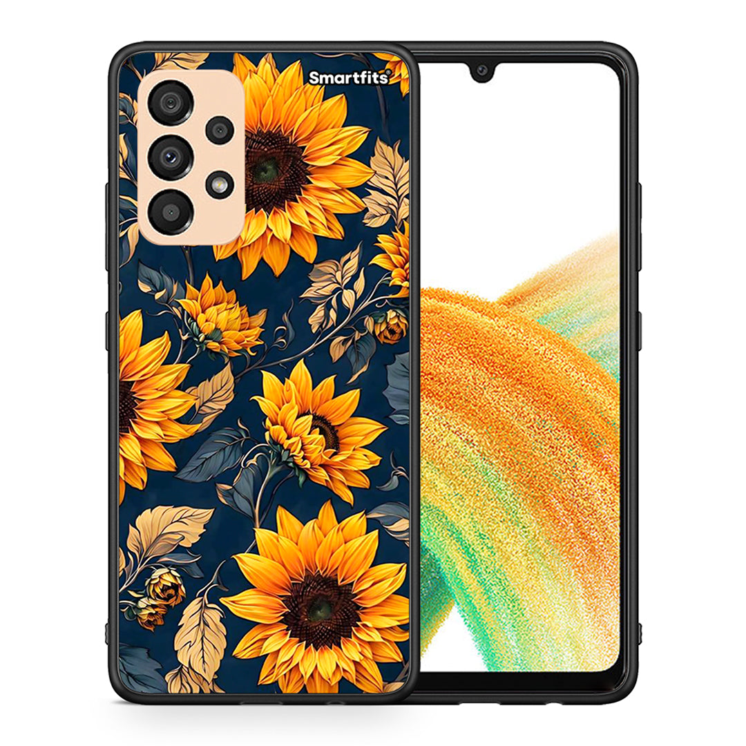 Θήκη Samsung A33 5G Autumn Sunflowers από τη Smartfits με σχέδιο στο πίσω μέρος και μαύρο περίβλημα | Samsung A33 5G Autumn Sunflowers case with colorful back and black bezels