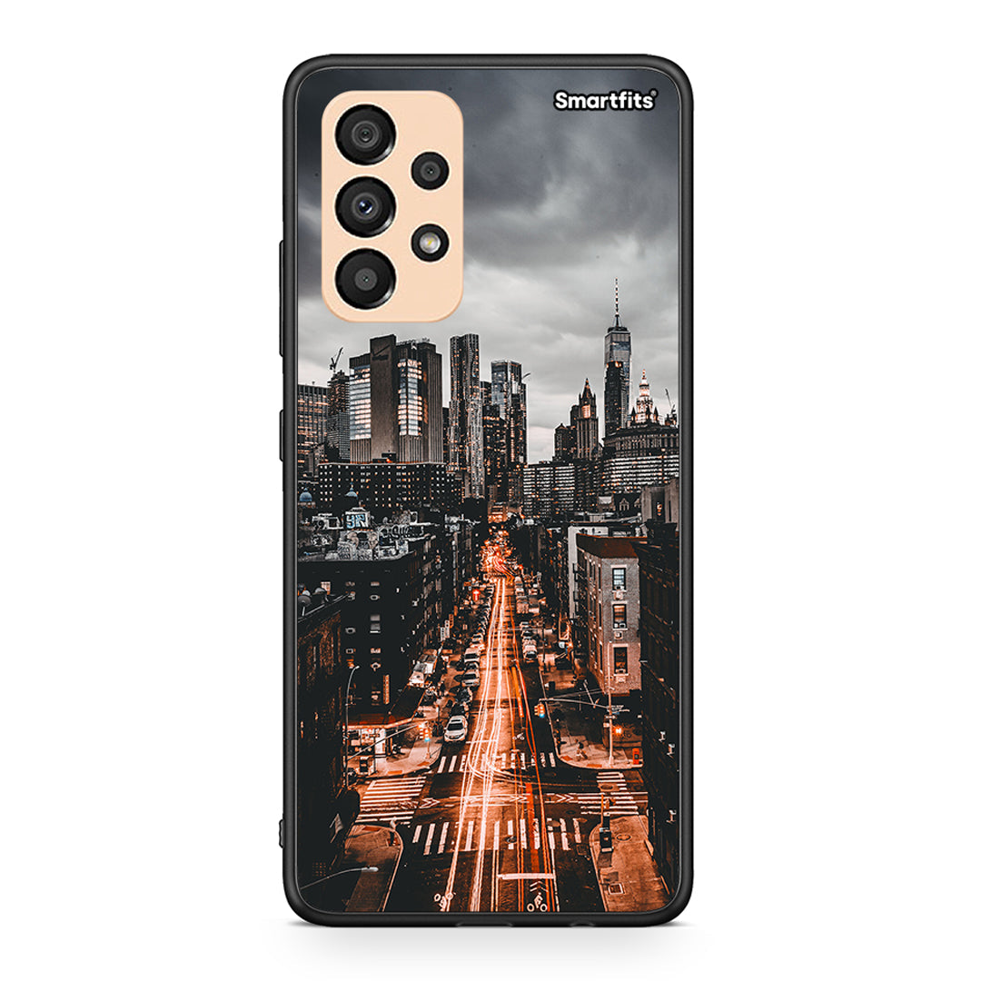Samsung A33 5G City Lights θήκη από τη Smartfits με σχέδιο στο πίσω μέρος και μαύρο περίβλημα | Smartphone case with colorful back and black bezels by Smartfits