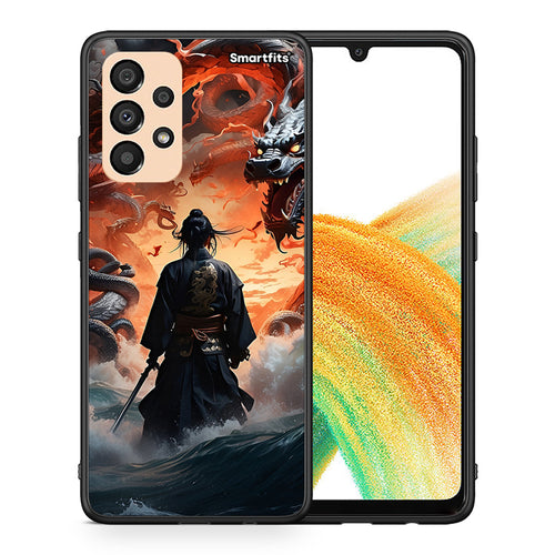 Θήκη Samsung A33 5G Dragons Fight από τη Smartfits με σχέδιο στο πίσω μέρος και μαύρο περίβλημα | Samsung A33 5G Dragons Fight case with colorful back and black bezels