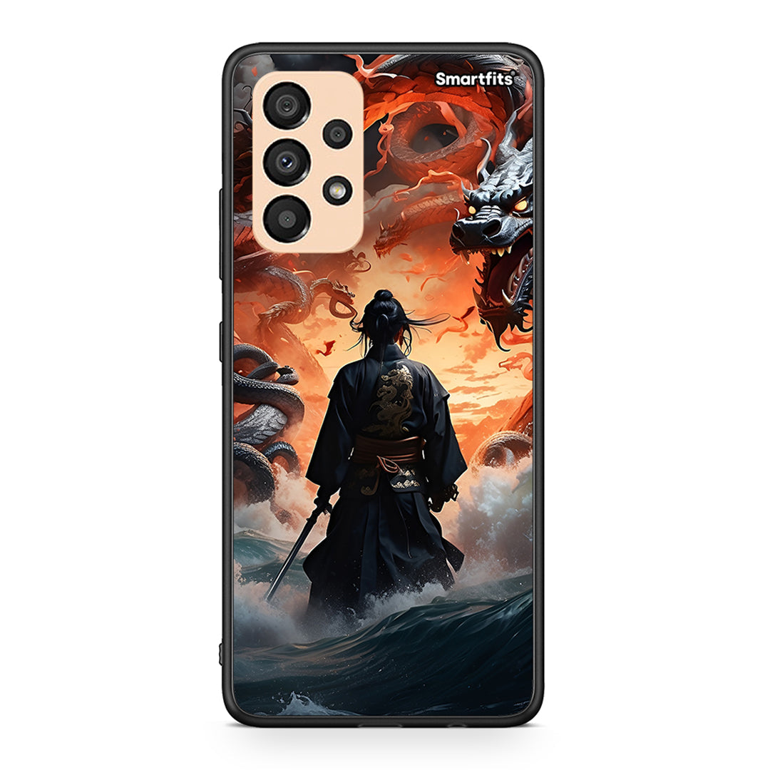 Samsung A33 5G Dragons Fight θήκη από τη Smartfits με σχέδιο στο πίσω μέρος και μαύρο περίβλημα | Smartphone case with colorful back and black bezels by Smartfits