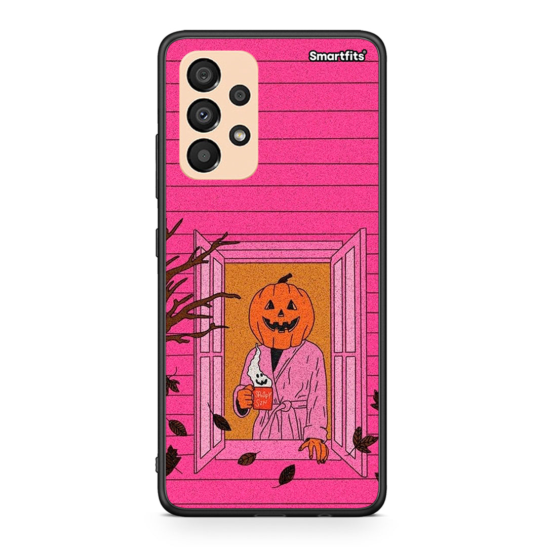 Samsung A33 5G Halloween Pumpkin Lady Θήκη από τη Smartfits με σχέδιο στο πίσω μέρος και μαύρο περίβλημα | Smartphone case with colorful back and black bezels by Smartfits
