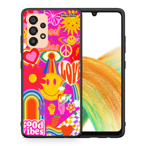 Θήκη Samsung A33 5G Hippie Love από τη Smartfits με σχέδιο στο πίσω μέρος και μαύρο περίβλημα | Samsung A33 5G Hippie Love case with colorful back and black bezels