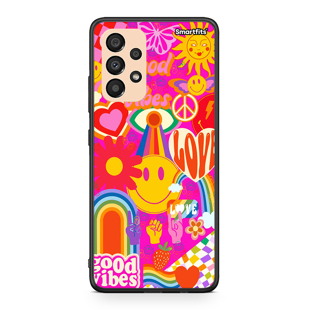 Samsung A33 5G Hippie Love θήκη από τη Smartfits με σχέδιο στο πίσω μέρος και μαύρο περίβλημα | Smartphone case with colorful back and black bezels by Smartfits