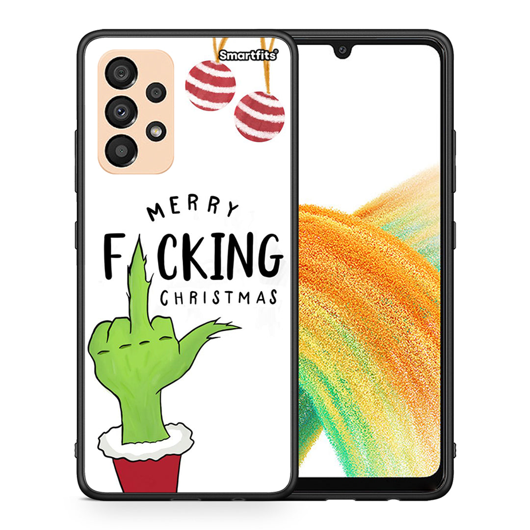 Θήκη Samsung A33 5G Merry F Xmas από τη Smartfits με σχέδιο στο πίσω μέρος και μαύρο περίβλημα | Samsung A33 5G Merry F Xmas case with colorful back and black bezels