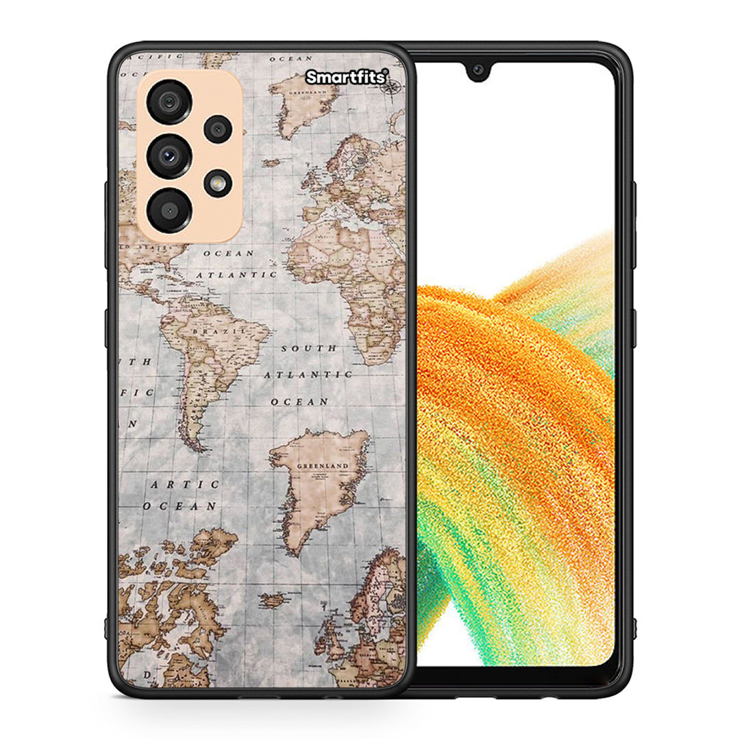 Θήκη Samsung A33 5G World Map από τη Smartfits με σχέδιο στο πίσω μέρος και μαύρο περίβλημα | Samsung A33 5G World Map case with colorful back and black bezels