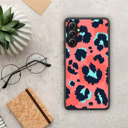 Θήκη Samsung Galaxy A34 Animal Pink Leopard από τη Smartfits με σχέδιο στο πίσω μέρος και μαύρο περίβλημα | Samsung Galaxy A34 Animal Pink Leopard Case with Colorful Back and Black Bezels