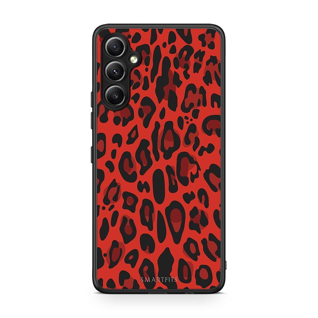 Θήκη Samsung Galaxy A34 Animal Red Leopard από τη Smartfits με σχέδιο στο πίσω μέρος και μαύρο περίβλημα | Samsung Galaxy A34 Animal Red Leopard Case with Colorful Back and Black Bezels