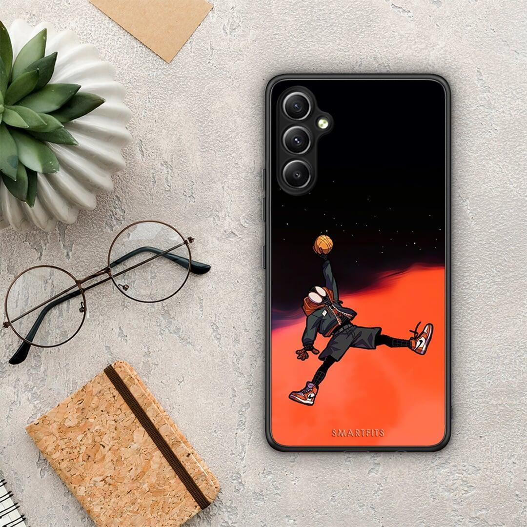 Θήκη Samsung Galaxy A34 Basketball Hero από τη Smartfits με σχέδιο στο πίσω μέρος και μαύρο περίβλημα | Samsung Galaxy A34 Basketball Hero Case with Colorful Back and Black Bezels