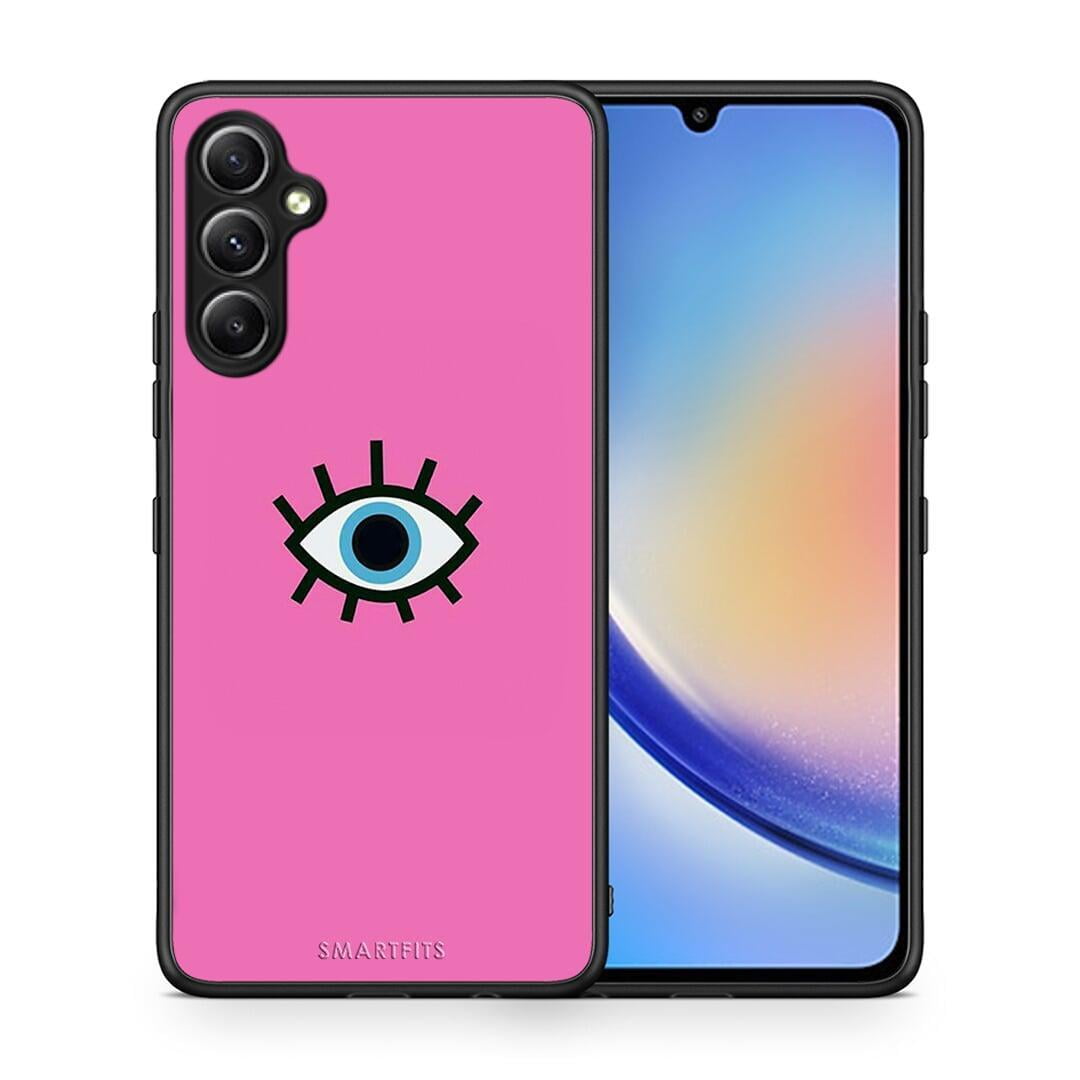 Θήκη Samsung Galaxy A34 Blue Eye Pink από τη Smartfits με σχέδιο στο πίσω μέρος και μαύρο περίβλημα | Samsung Galaxy A34 Blue Eye Pink Case with Colorful Back and Black Bezels