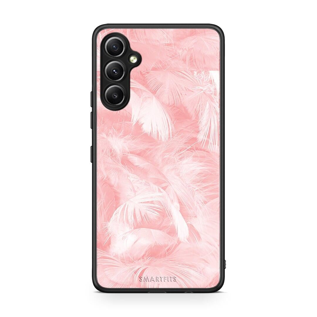 Θήκη Samsung Galaxy A34 Boho Pink Feather από τη Smartfits με σχέδιο στο πίσω μέρος και μαύρο περίβλημα | Samsung Galaxy A34 Boho Pink Feather Case with Colorful Back and Black Bezels