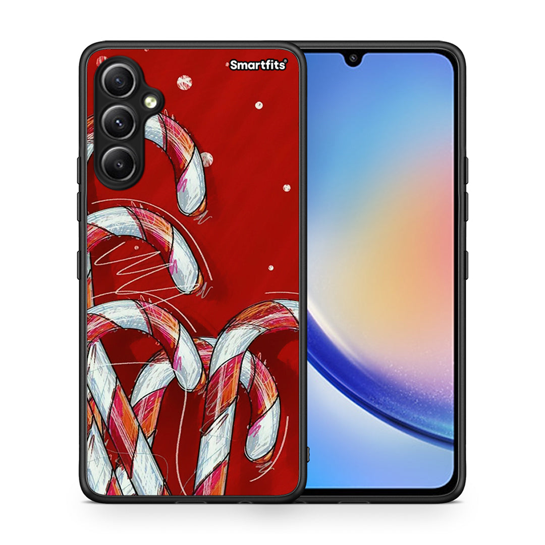 Θήκη Samsung Galaxy A34 Candy Cane από τη Smartfits με σχέδιο στο πίσω μέρος και μαύρο περίβλημα | Samsung Galaxy A34 Candy Cane Case with Colorful Back and Black Bezels