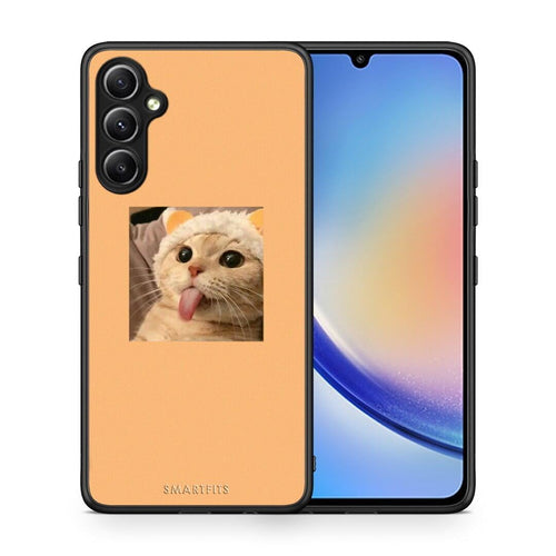 Θήκη Samsung Galaxy A34 Cat Tongue από τη Smartfits με σχέδιο στο πίσω μέρος και μαύρο περίβλημα | Samsung Galaxy A34 Cat Tongue Case with Colorful Back and Black Bezels