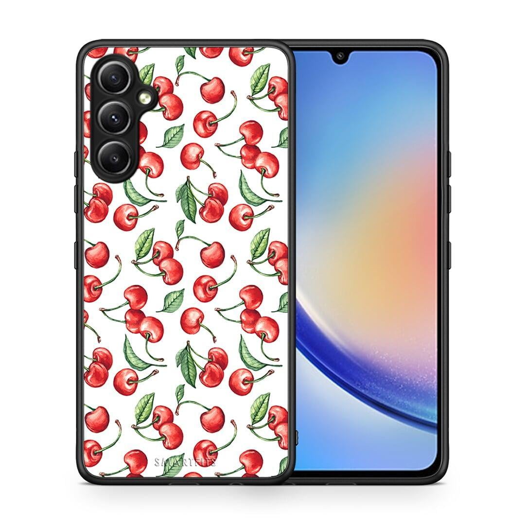 Θήκη Samsung Galaxy A34 Cherry Summer από τη Smartfits με σχέδιο στο πίσω μέρος και μαύρο περίβλημα | Samsung Galaxy A34 Cherry Summer Case with Colorful Back and Black Bezels