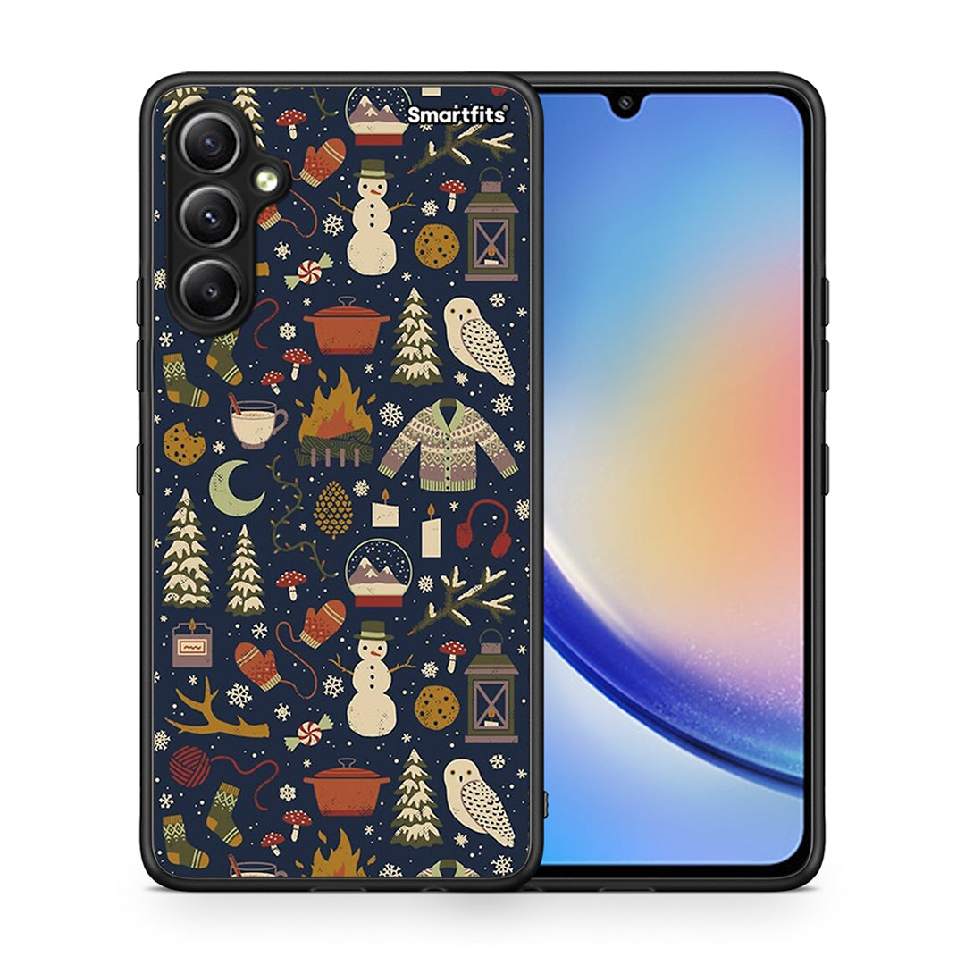 Θήκη Samsung Galaxy A34 Christmas Elements από τη Smartfits με σχέδιο στο πίσω μέρος και μαύρο περίβλημα | Samsung Galaxy A34 Christmas Elements Case with Colorful Back and Black Bezels