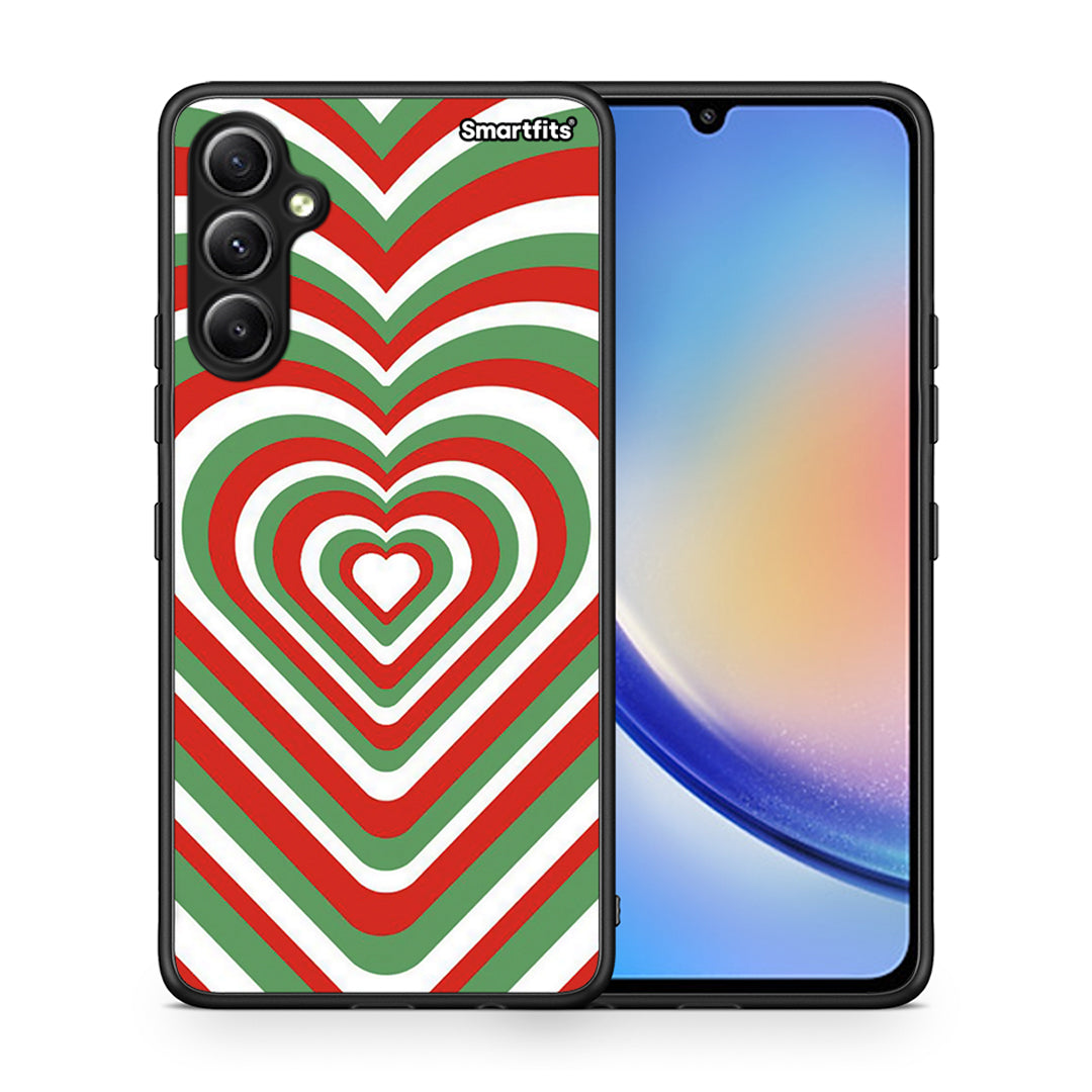 Θήκη Samsung Galaxy A34 Christmas Hearts από τη Smartfits με σχέδιο στο πίσω μέρος και μαύρο περίβλημα | Samsung Galaxy A34 Christmas Hearts Case with Colorful Back and Black Bezels