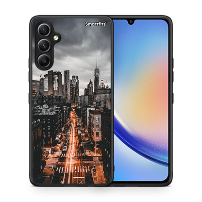 Θήκη Samsung Galaxy A34 City Lights από τη Smartfits με σχέδιο στο πίσω μέρος και μαύρο περίβλημα | Samsung Galaxy A34 City Lights Case with Colorful Back and Black Bezels