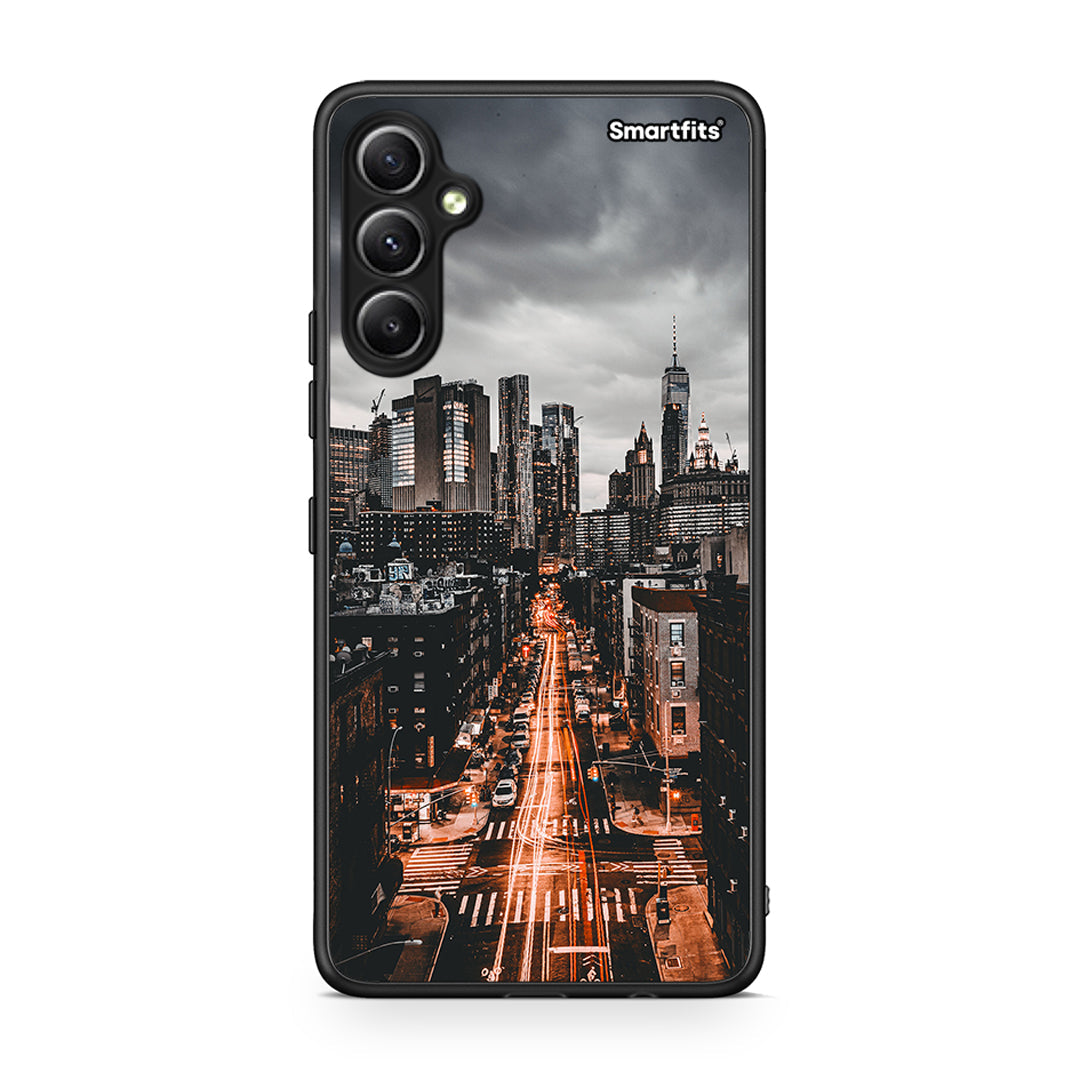 Θήκη Samsung Galaxy A34 City Lights από τη Smartfits με σχέδιο στο πίσω μέρος και μαύρο περίβλημα | Samsung Galaxy A34 City Lights Case with Colorful Back and Black Bezels