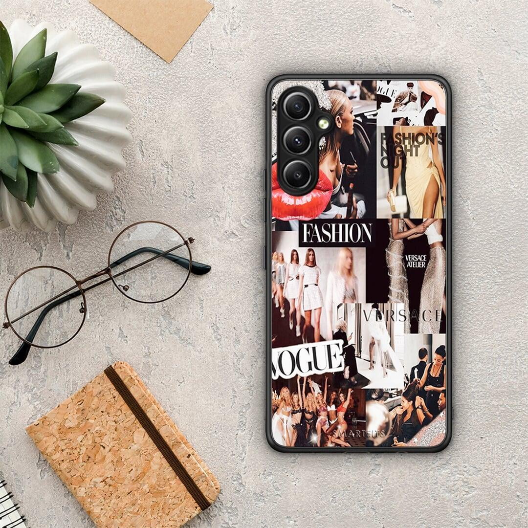 Θήκη Samsung Galaxy A34 Collage Fashion από τη Smartfits με σχέδιο στο πίσω μέρος και μαύρο περίβλημα | Samsung Galaxy A34 Collage Fashion Case with Colorful Back and Black Bezels