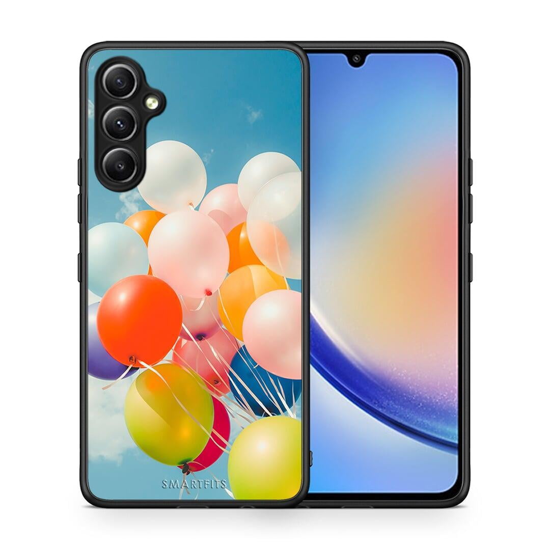 Θήκη Samsung Galaxy A34 Colorful Balloons από τη Smartfits με σχέδιο στο πίσω μέρος και μαύρο περίβλημα | Samsung Galaxy A34 Colorful Balloons Case with Colorful Back and Black Bezels