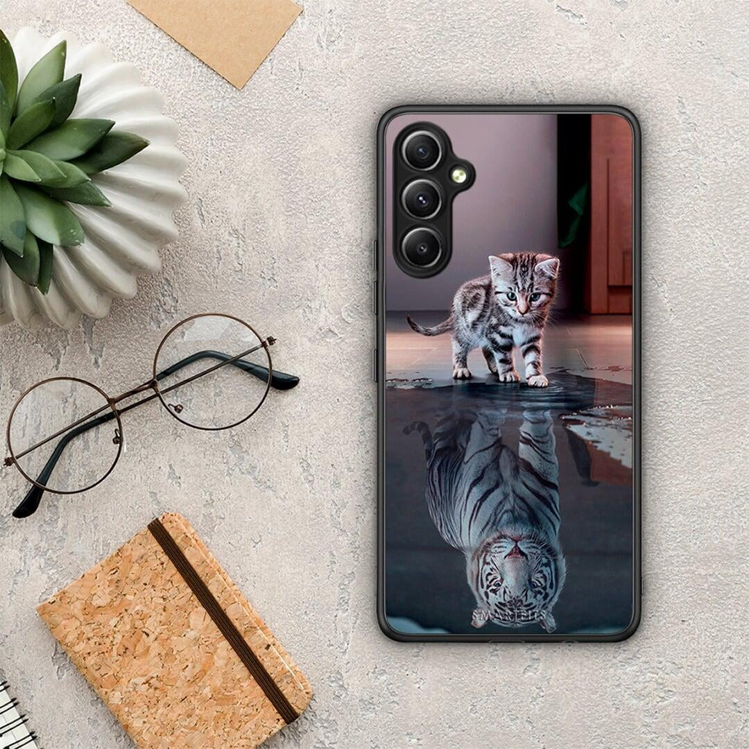 Θήκη Samsung Galaxy A34 Cute Tiger από τη Smartfits με σχέδιο στο πίσω μέρος και μαύρο περίβλημα | Samsung Galaxy A34 Cute Tiger Case with Colorful Back and Black Bezels