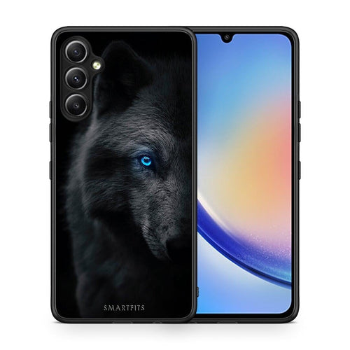 Θήκη Samsung Galaxy A34 Dark Wolf από τη Smartfits με σχέδιο στο πίσω μέρος και μαύρο περίβλημα | Samsung Galaxy A34 Dark Wolf Case with Colorful Back and Black Bezels