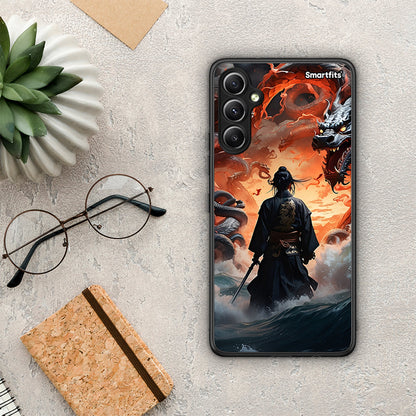 Θήκη Samsung Galaxy A34 Dragons Fight από τη Smartfits με σχέδιο στο πίσω μέρος και μαύρο περίβλημα | Samsung Galaxy A34 Dragons Fight Case with Colorful Back and Black Bezels