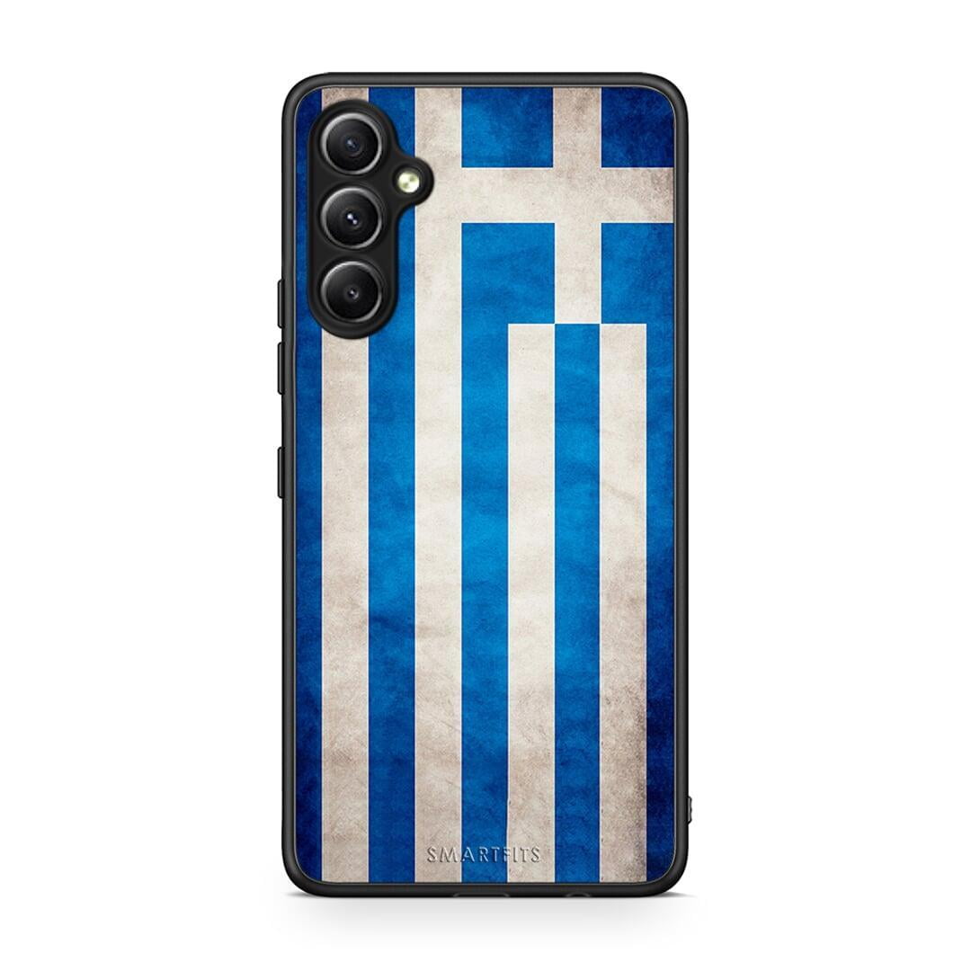 Θήκη Samsung Galaxy A34 Flag Greek από τη Smartfits με σχέδιο στο πίσω μέρος και μαύρο περίβλημα | Samsung Galaxy A34 Flag Greek Case with Colorful Back and Black Bezels