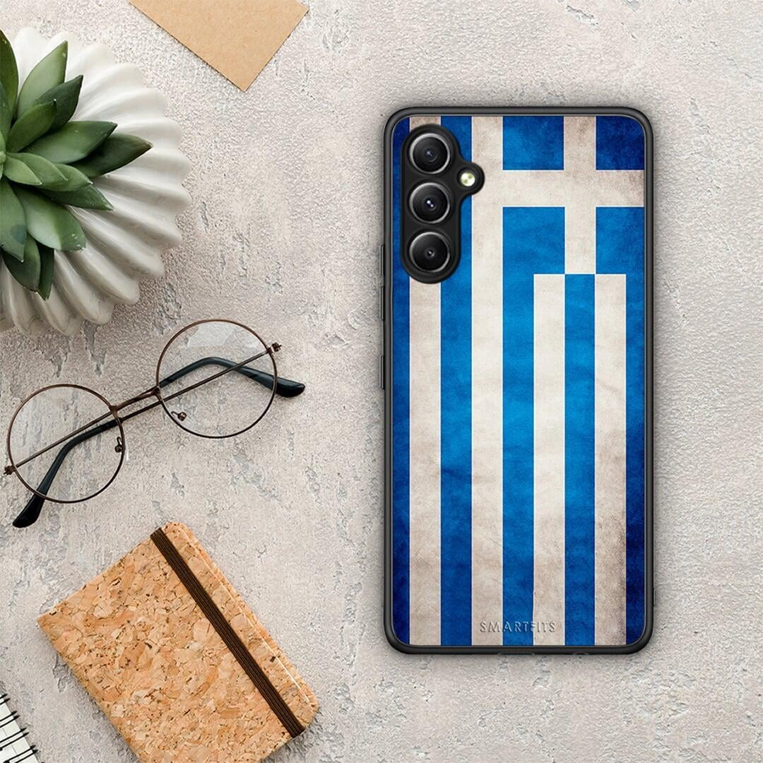 Θήκη Samsung Galaxy A34 Flag Greek από τη Smartfits με σχέδιο στο πίσω μέρος και μαύρο περίβλημα | Samsung Galaxy A34 Flag Greek Case with Colorful Back and Black Bezels