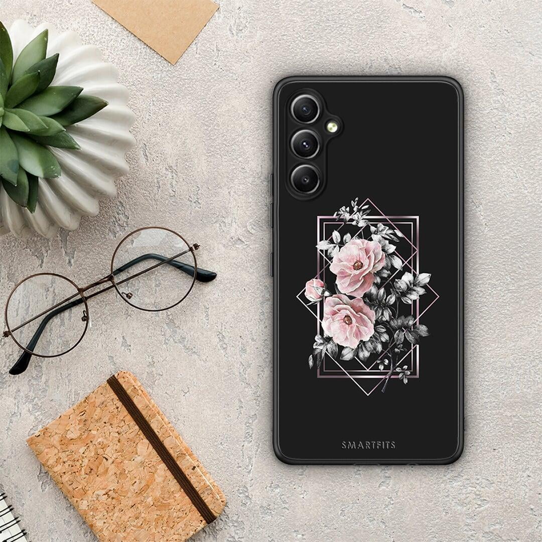 Θήκη Samsung Galaxy A34 Flower Frame από τη Smartfits με σχέδιο στο πίσω μέρος και μαύρο περίβλημα | Samsung Galaxy A34 Flower Frame Case with Colorful Back and Black Bezels