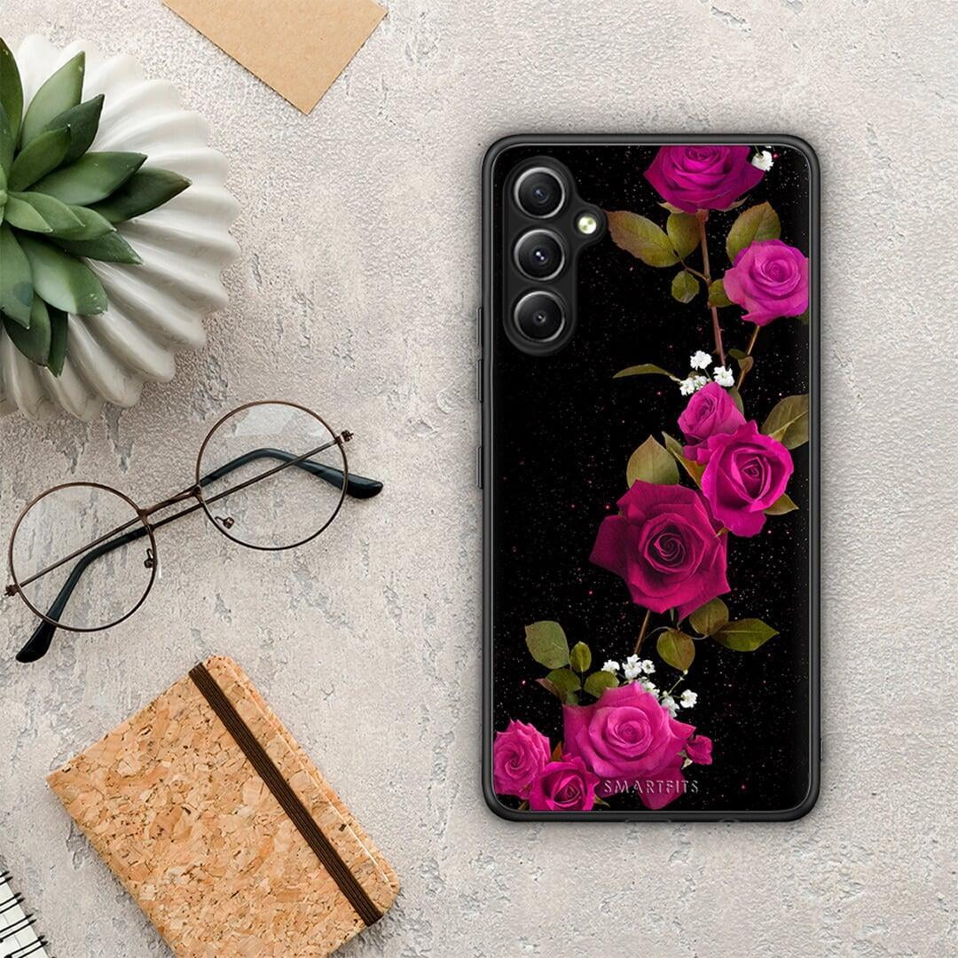 Θήκη Samsung Galaxy A34 Flower Red Roses από τη Smartfits με σχέδιο στο πίσω μέρος και μαύρο περίβλημα | Samsung Galaxy A34 Flower Red Roses Case with Colorful Back and Black Bezels