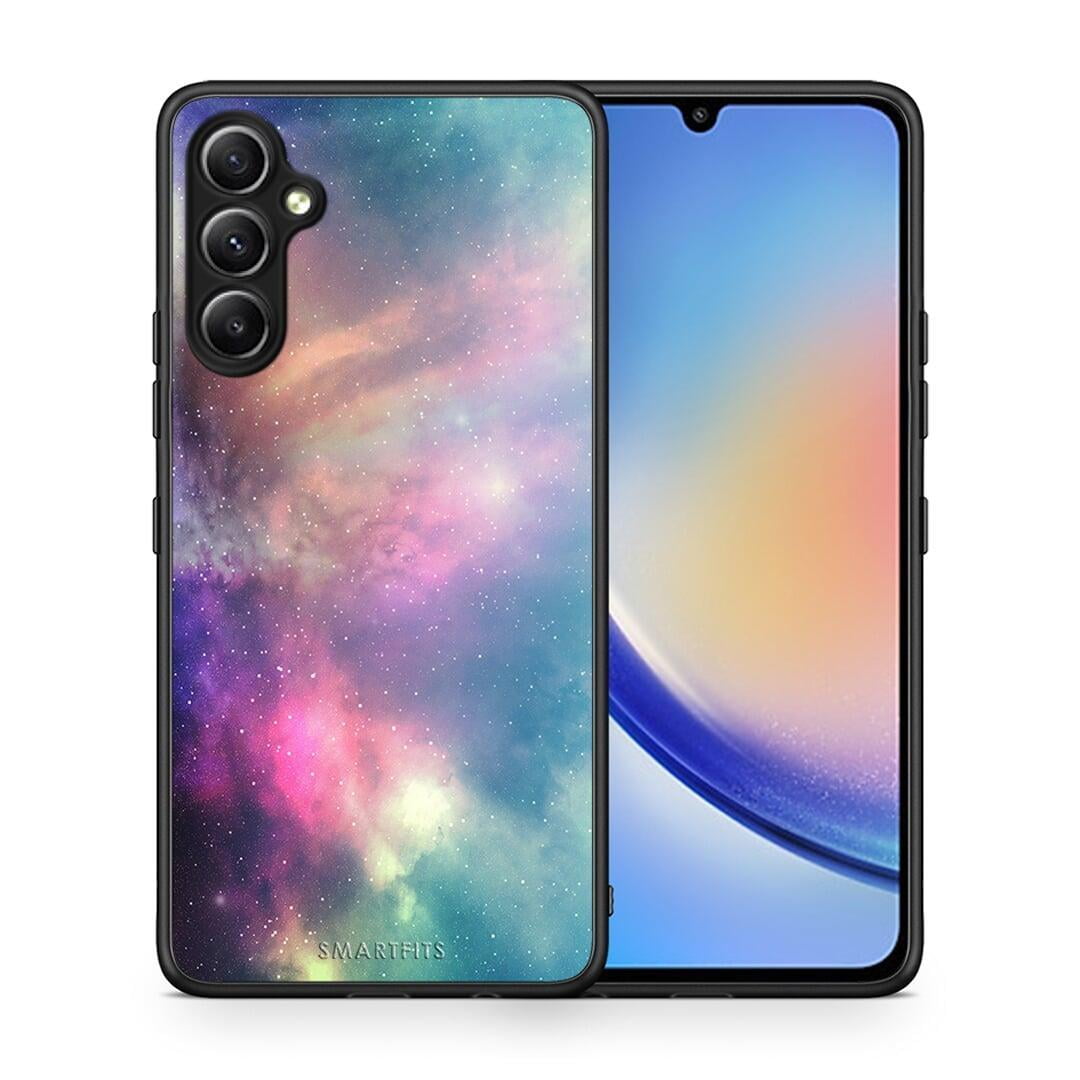 Θήκη Samsung Galaxy A34 Galactic Rainbow από τη Smartfits με σχέδιο στο πίσω μέρος και μαύρο περίβλημα | Samsung Galaxy A34 Galactic Rainbow Case with Colorful Back and Black Bezels