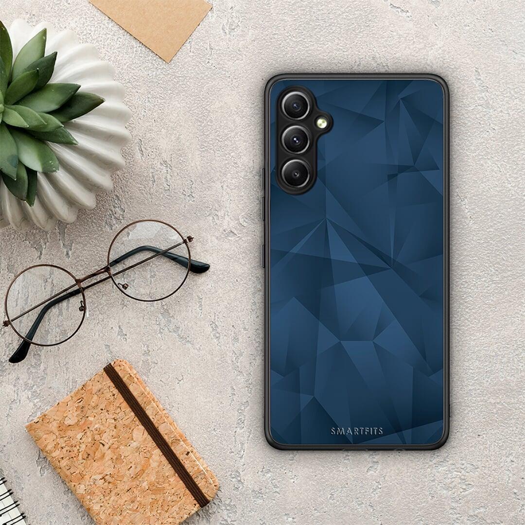 Θήκη Samsung Galaxy A34 Geometric Blue Abstract από τη Smartfits με σχέδιο στο πίσω μέρος και μαύρο περίβλημα | Samsung Galaxy A34 Geometric Blue Abstract Case with Colorful Back and Black Bezels