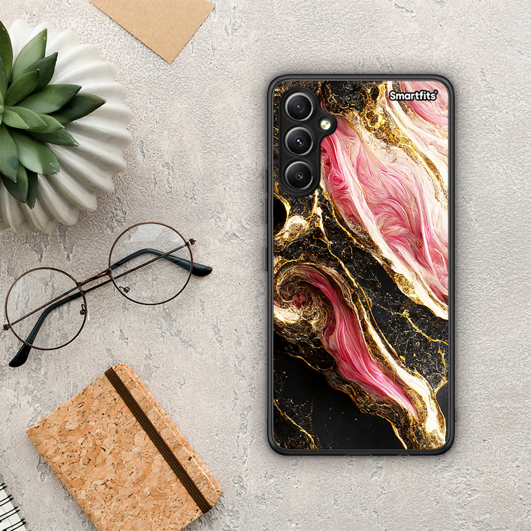 Θήκη Samsung Galaxy A34 Glamorous Pink Marble από τη Smartfits με σχέδιο στο πίσω μέρος και μαύρο περίβλημα | Samsung Galaxy A34 Glamorous Pink Marble Case with Colorful Back and Black Bezels