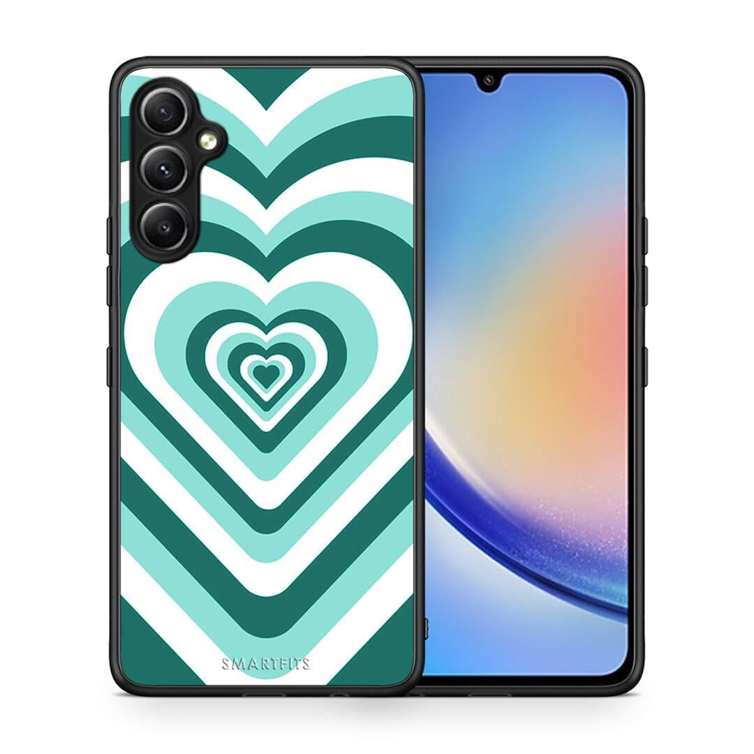 Θήκη Samsung Galaxy A34 Green Hearts από τη Smartfits με σχέδιο στο πίσω μέρος και μαύρο περίβλημα | Samsung Galaxy A34 Green Hearts Case with Colorful Back and Black Bezels