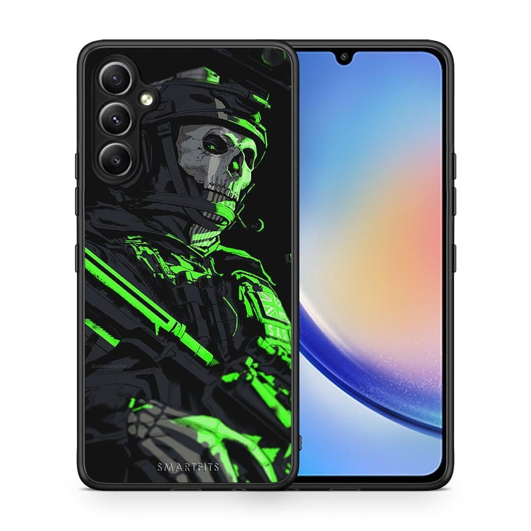 Θήκη Samsung Galaxy A34 Green Soldier από τη Smartfits με σχέδιο στο πίσω μέρος και μαύρο περίβλημα | Samsung Galaxy A34 Green Soldier Case with Colorful Back and Black Bezels