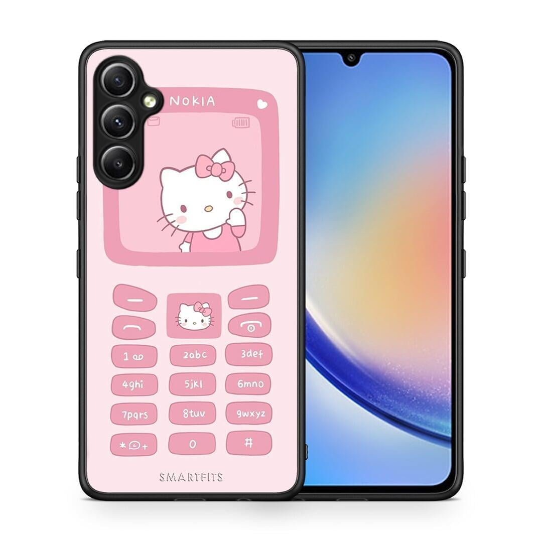 Θήκη Samsung Galaxy A34 Hello Kitten από τη Smartfits με σχέδιο στο πίσω μέρος και μαύρο περίβλημα | Samsung Galaxy A34 Hello Kitten Case with Colorful Back and Black Bezels