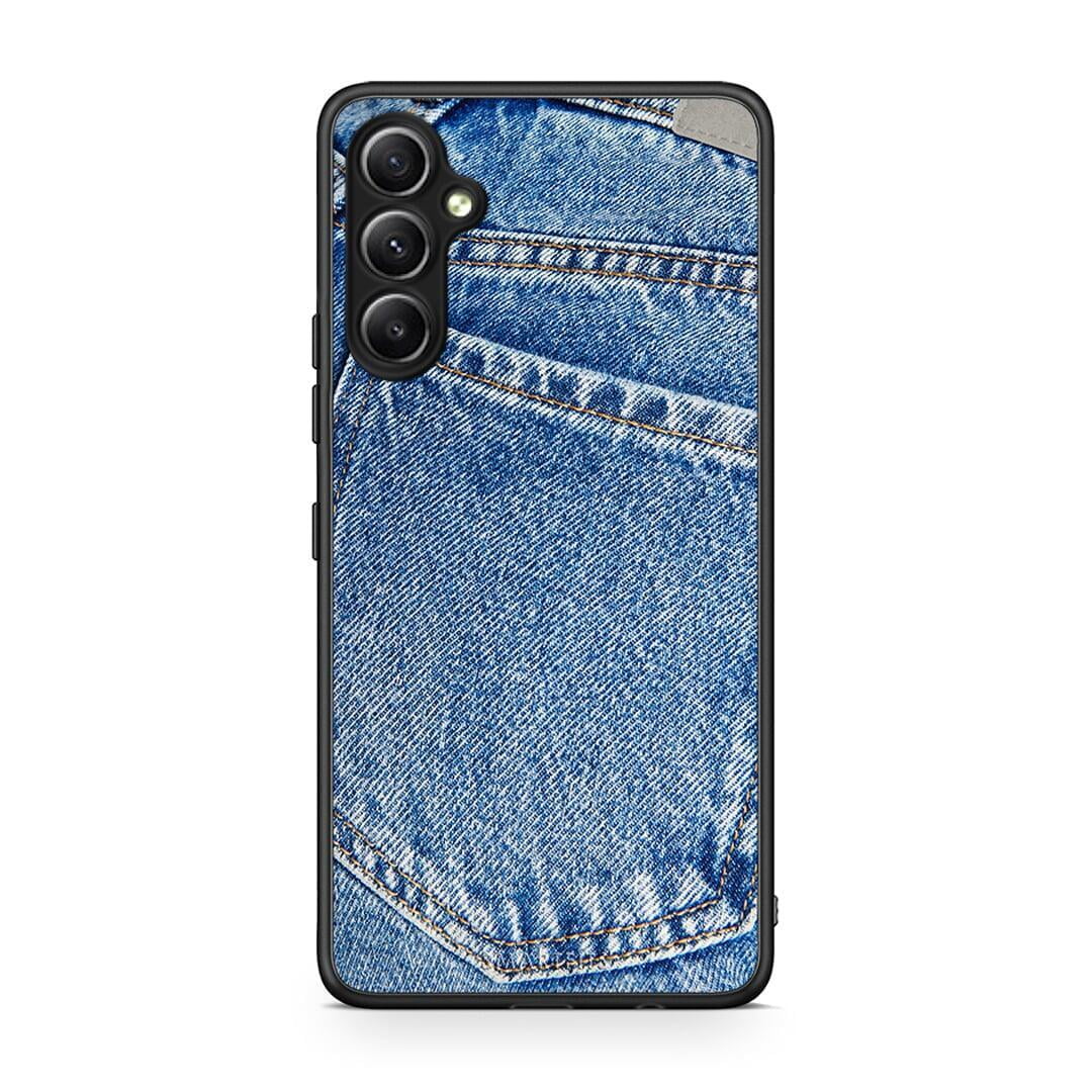 Θήκη Samsung Galaxy A34 Jeans Pocket από τη Smartfits με σχέδιο στο πίσω μέρος και μαύρο περίβλημα | Samsung Galaxy A34 Jeans Pocket Case with Colorful Back and Black Bezels