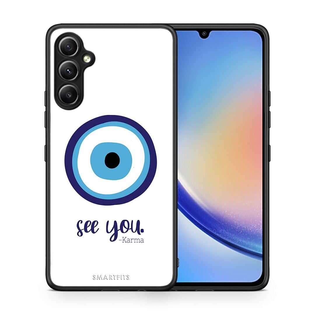 Θήκη Samsung Galaxy A34 Karma Says από τη Smartfits με σχέδιο στο πίσω μέρος και μαύρο περίβλημα | Samsung Galaxy A34 Karma Says Case with Colorful Back and Black Bezels