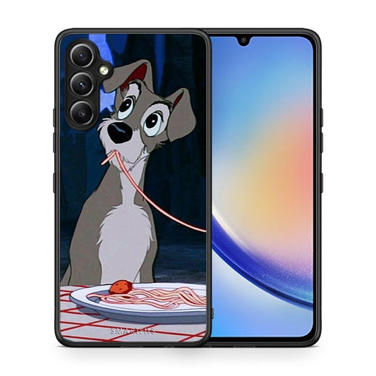 Θήκη Samsung Galaxy A34 Lady And Tramp 1 από τη Smartfits με σχέδιο στο πίσω μέρος και μαύρο περίβλημα | Samsung Galaxy A34 Lady And Tramp 1 Case with Colorful Back and Black Bezels