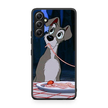Θήκη Samsung Galaxy A34 Lady And Tramp 1 από τη Smartfits με σχέδιο στο πίσω μέρος και μαύρο περίβλημα | Samsung Galaxy A34 Lady And Tramp 1 Case with Colorful Back and Black Bezels