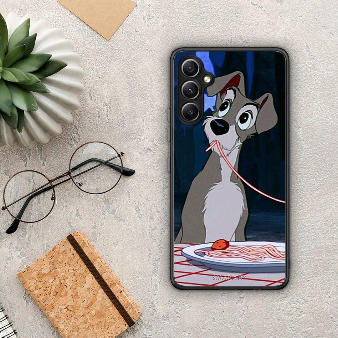 Θήκη Samsung Galaxy A34 Lady And Tramp 1 από τη Smartfits με σχέδιο στο πίσω μέρος και μαύρο περίβλημα | Samsung Galaxy A34 Lady And Tramp 1 Case with Colorful Back and Black Bezels