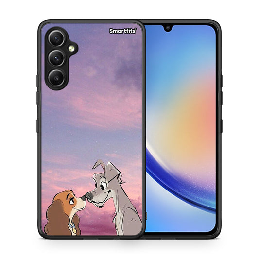 Θήκη Samsung Galaxy A34 Lady And Tramp από τη Smartfits με σχέδιο στο πίσω μέρος και μαύρο περίβλημα | Samsung Galaxy A34 Lady And Tramp Case with Colorful Back and Black Bezels
