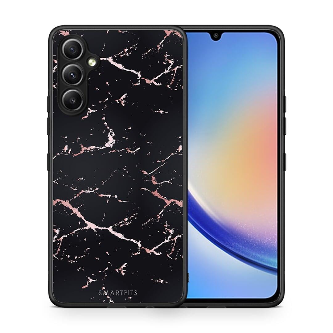Θήκη Samsung Galaxy A34 Marble Black Rosegold από τη Smartfits με σχέδιο στο πίσω μέρος και μαύρο περίβλημα | Samsung Galaxy A34 Marble Black Rosegold Case with Colorful Back and Black Bezels