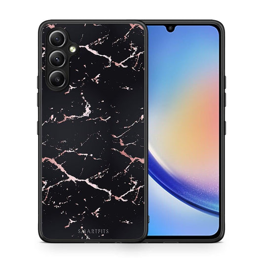 Θήκη Samsung Galaxy A34 Marble Black Rosegold από τη Smartfits με σχέδιο στο πίσω μέρος και μαύρο περίβλημα | Samsung Galaxy A34 Marble Black Rosegold Case with Colorful Back and Black Bezels