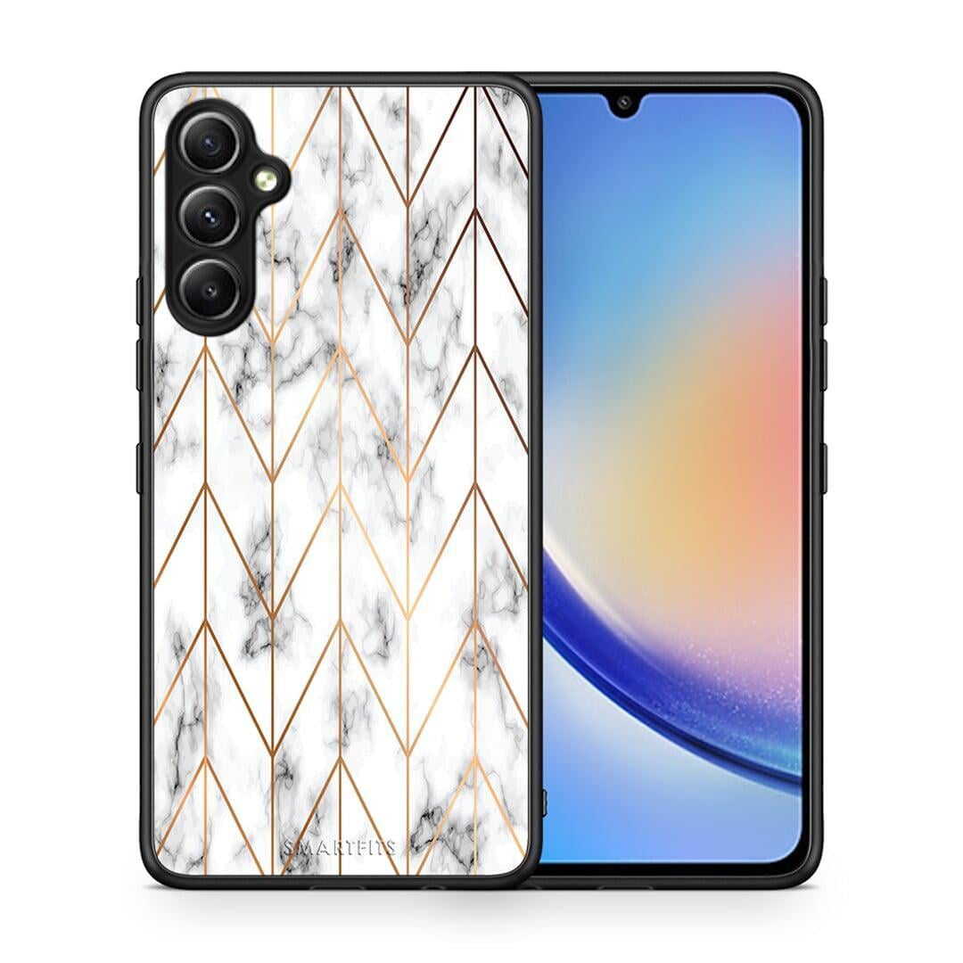 Θήκη Samsung Galaxy A34 Marble Gold Geometric από τη Smartfits με σχέδιο στο πίσω μέρος και μαύρο περίβλημα | Samsung Galaxy A34 Marble Gold Geometric Case with Colorful Back and Black Bezels