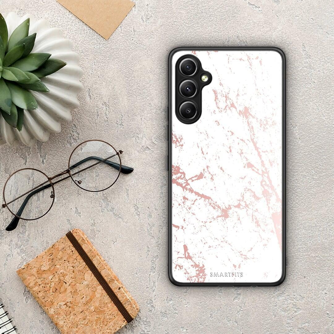 Θήκη Samsung Galaxy A34 Marble Pink Splash από τη Smartfits με σχέδιο στο πίσω μέρος και μαύρο περίβλημα | Samsung Galaxy A34 Marble Pink Splash Case with Colorful Back and Black Bezels